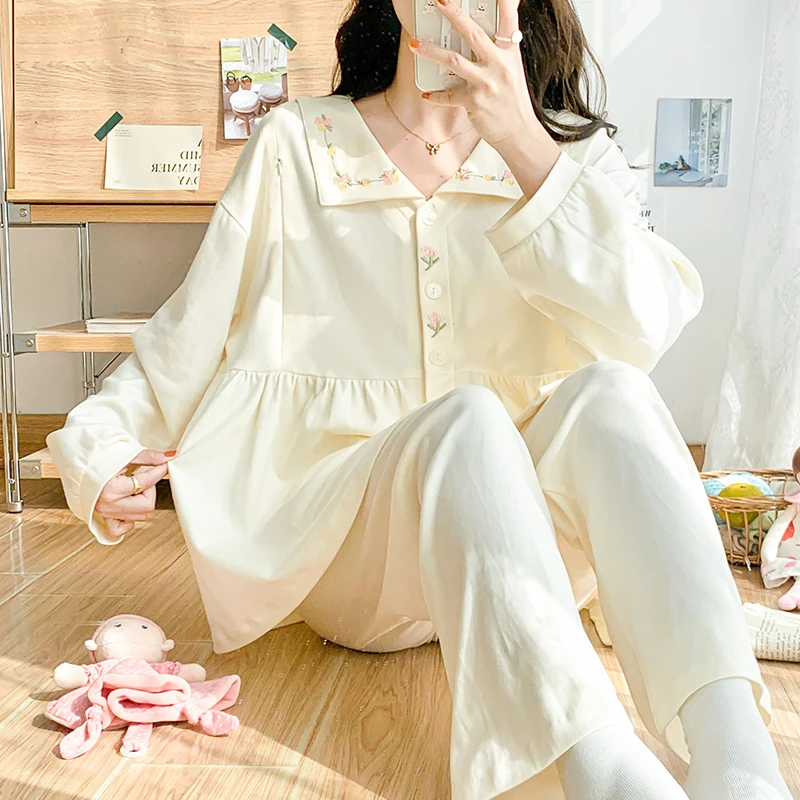 10A纯棉月子服春秋孕妇产妇睡衣哺乳服孕期产后公主风睡裙孕妇