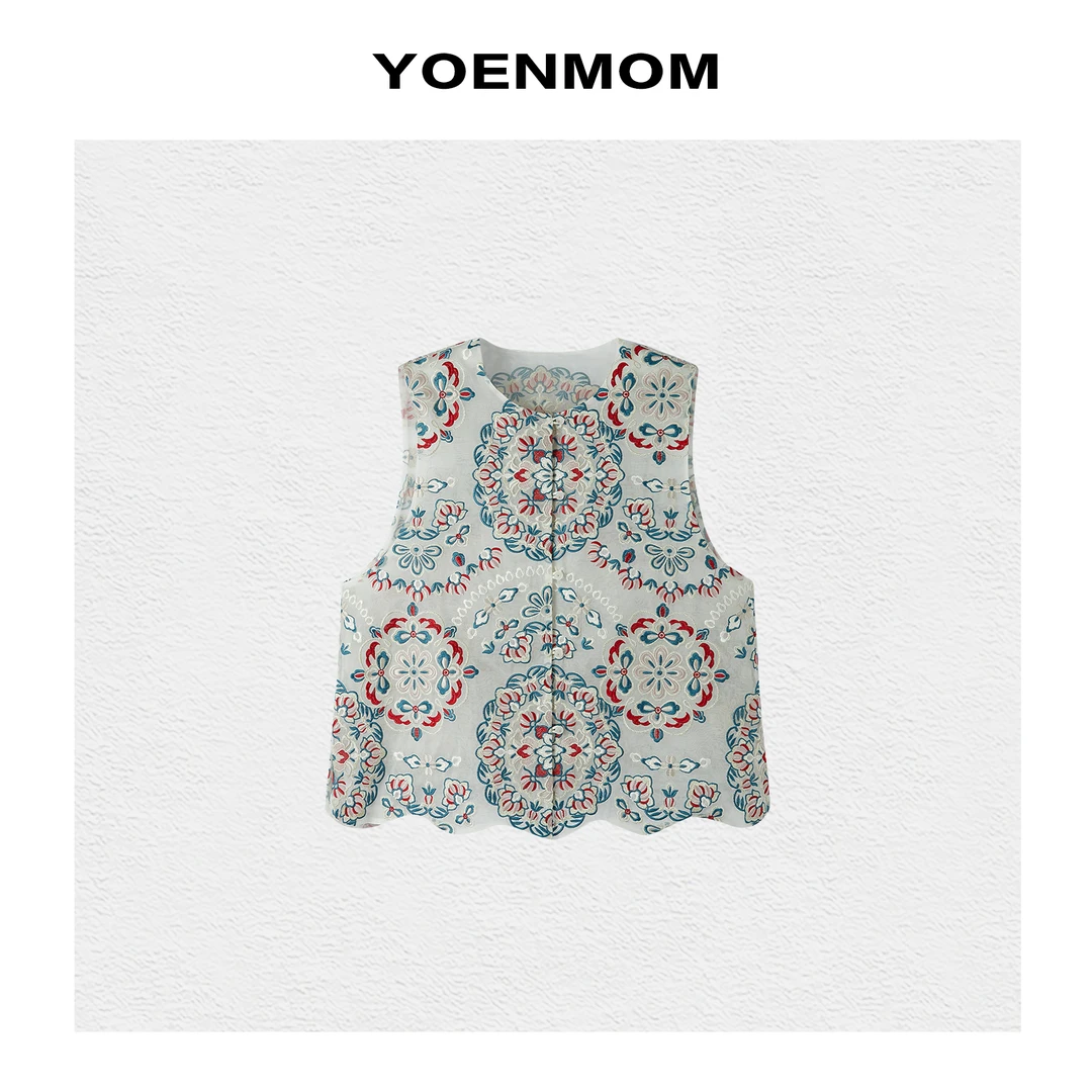 YOENMOM·团花绣·春夏新品 100桑蚕丝欧根纱重磅刺绣精致对花马甲