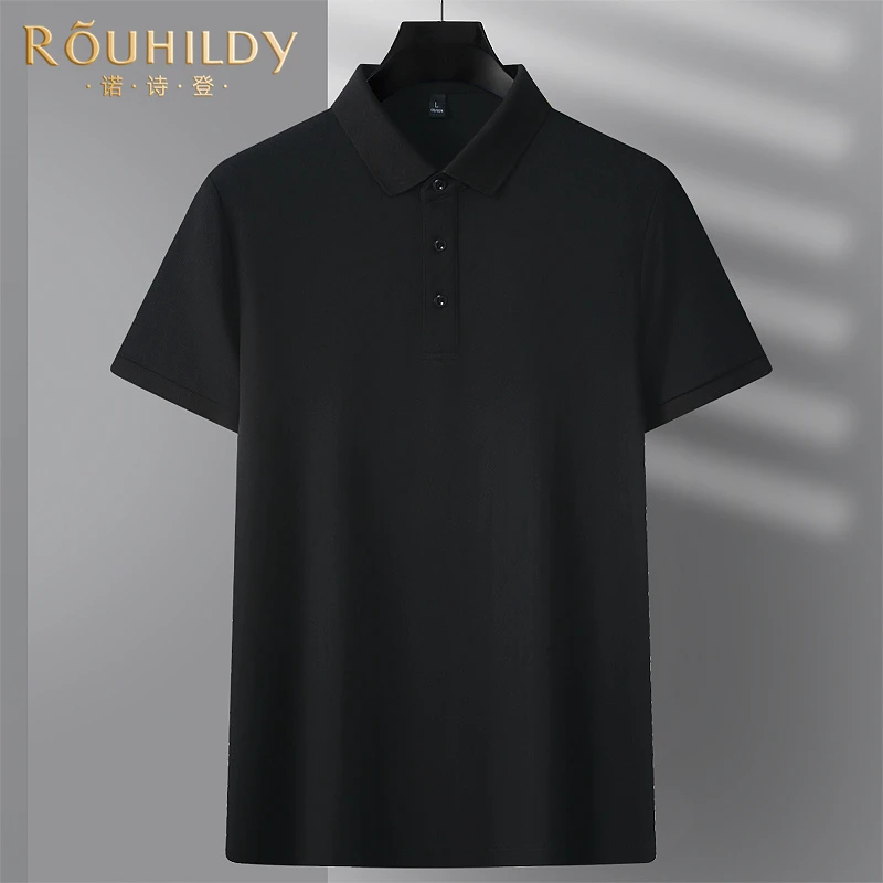 Rouhildy商务翻领POLO衫男夏季纯色半袖上衣中年男士休闲短袖T恤