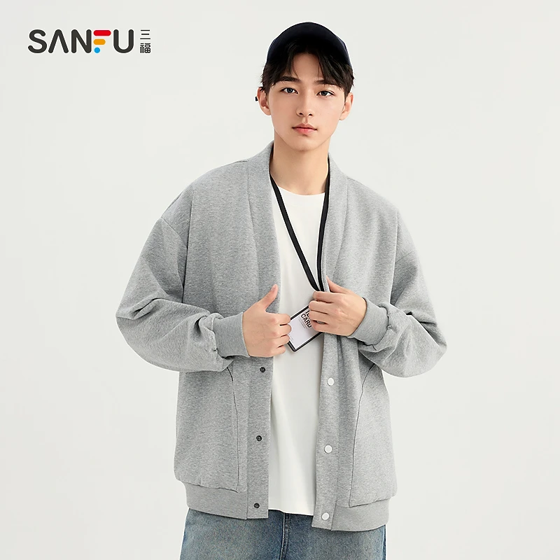 SANFU/三福春季男士无领宽松运动风外套都市宽松开衫上衣500499