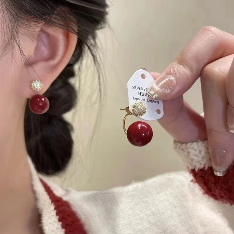红色耳环2025新款秋冬高级感耳饰气质轻奢耳坠女