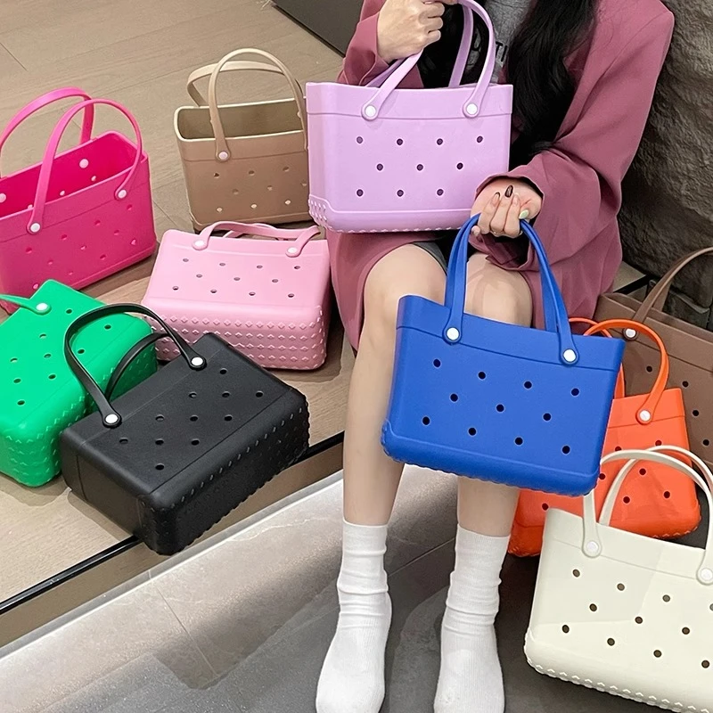 EVA沙滩洞洞包手提包游泳包糖果色购物篮户外露营包大容量托特包