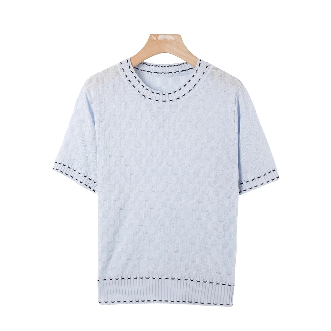 夏短袖毛针织衫简约女针织衫上衣圆领提花