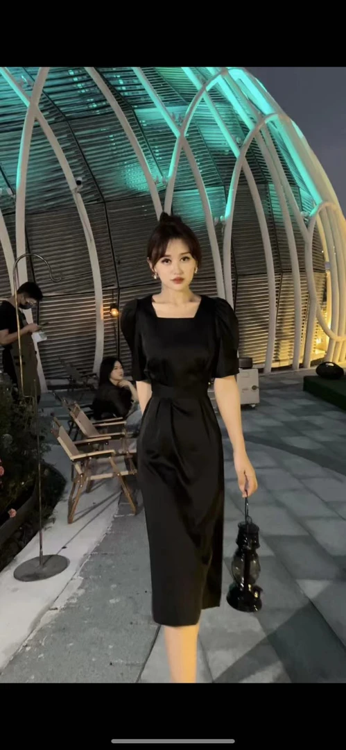 缎面显瘦赫本风连衣裙DS-6751S