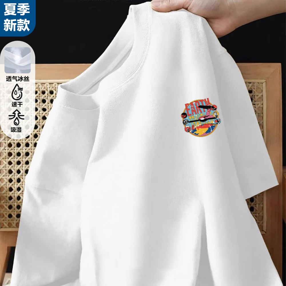 2025夏季新款美式T恤短袖潮流男士百搭白色宽松休闲半袖男女同款