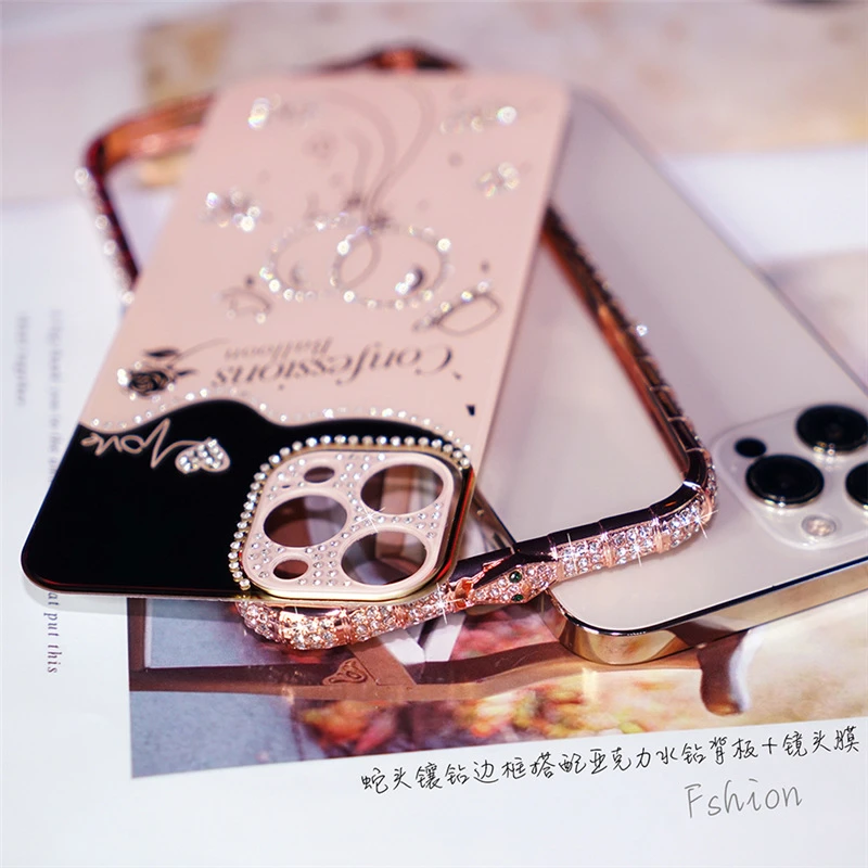 适用iPhone16镶钻金属边框15pro水钻女神款网红潮牌保护套