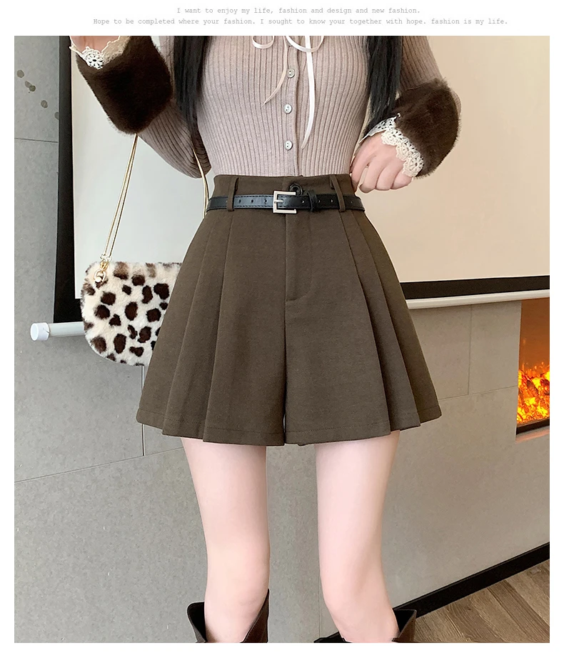 2024秋冬季新款毛呢短裤裙气质高级感时尚百搭a字显瘦休闲包臀裤