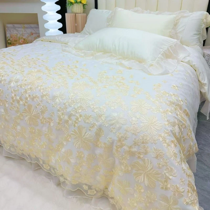 【夏被款】轻奢高端少女心绣花夏被四件套床单双人床上用品床笠床盖