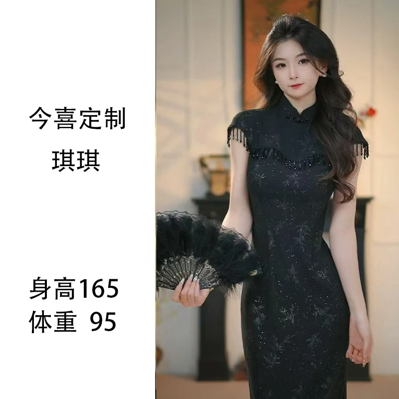 今喜定制—小琪【琉璃2】气质改良式连衣裙黑白双色修身日常中长款