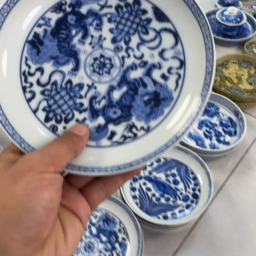 陶摆件青花狮子大壶承