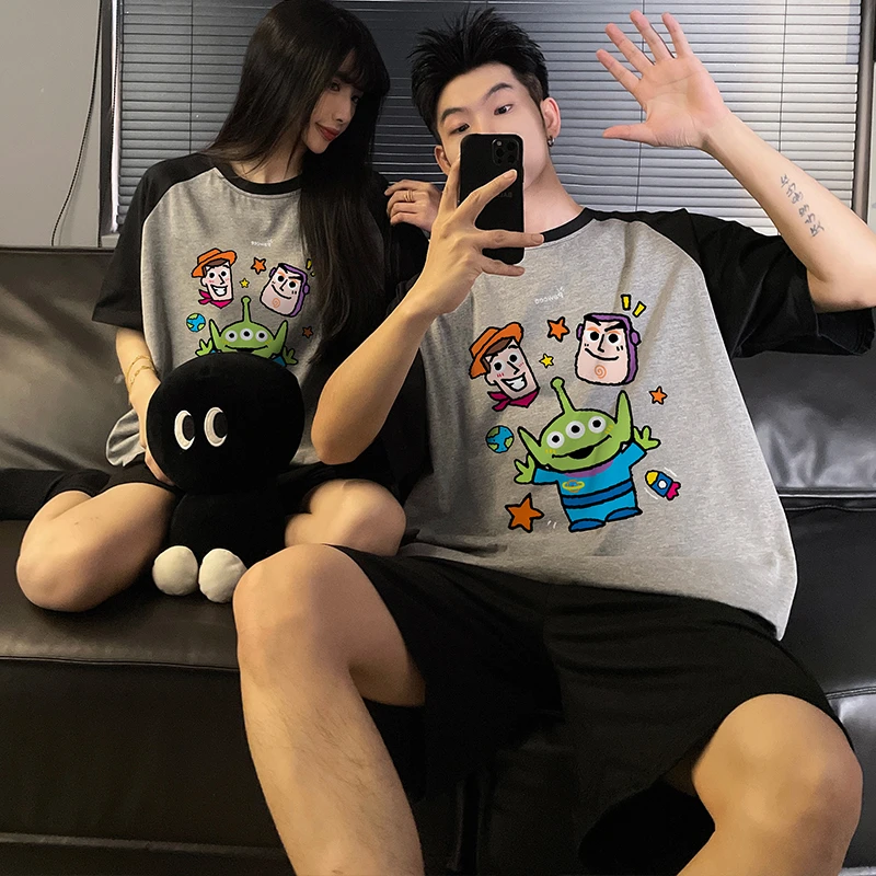情侣睡衣夏季2025年新款纯棉一男士一女套装可外穿短袖短裤家居服