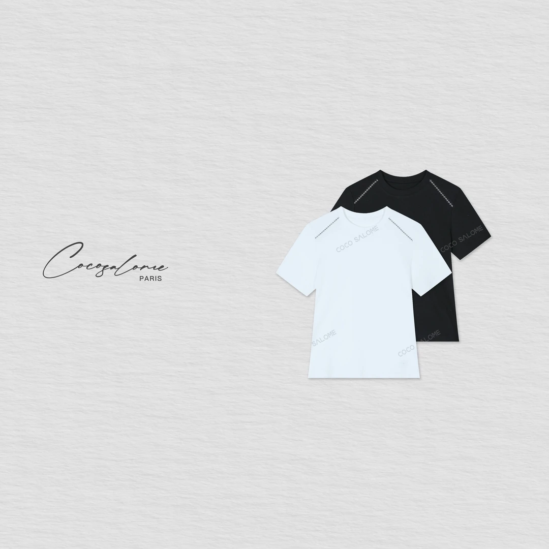 韩彬彬"鱼骨T"220g线条设计感轻奢简约风穿搭圆领短袖010K-(9）