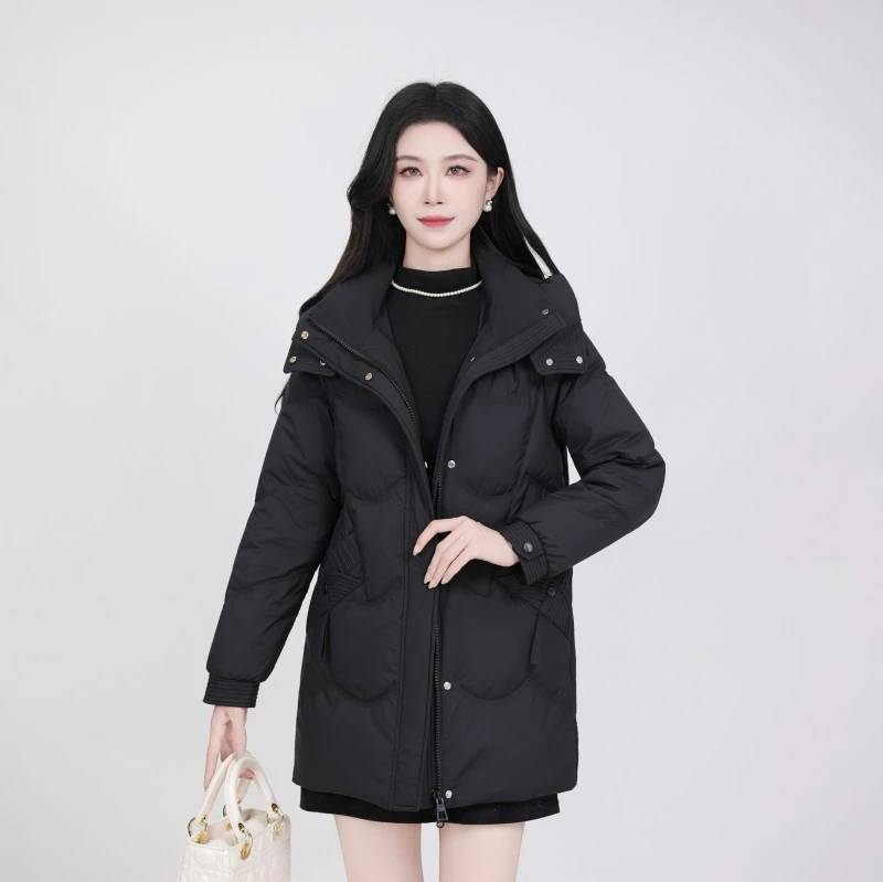 【花海羽绒】新国标白鸭绒新款时尚气质休闲中长款保暖女士羽绒服