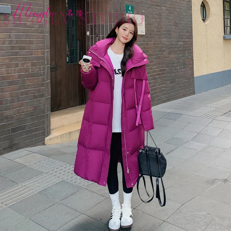 名缕紫色羽绒服冬季2025新款宽松设计感加厚中长款高级感外套