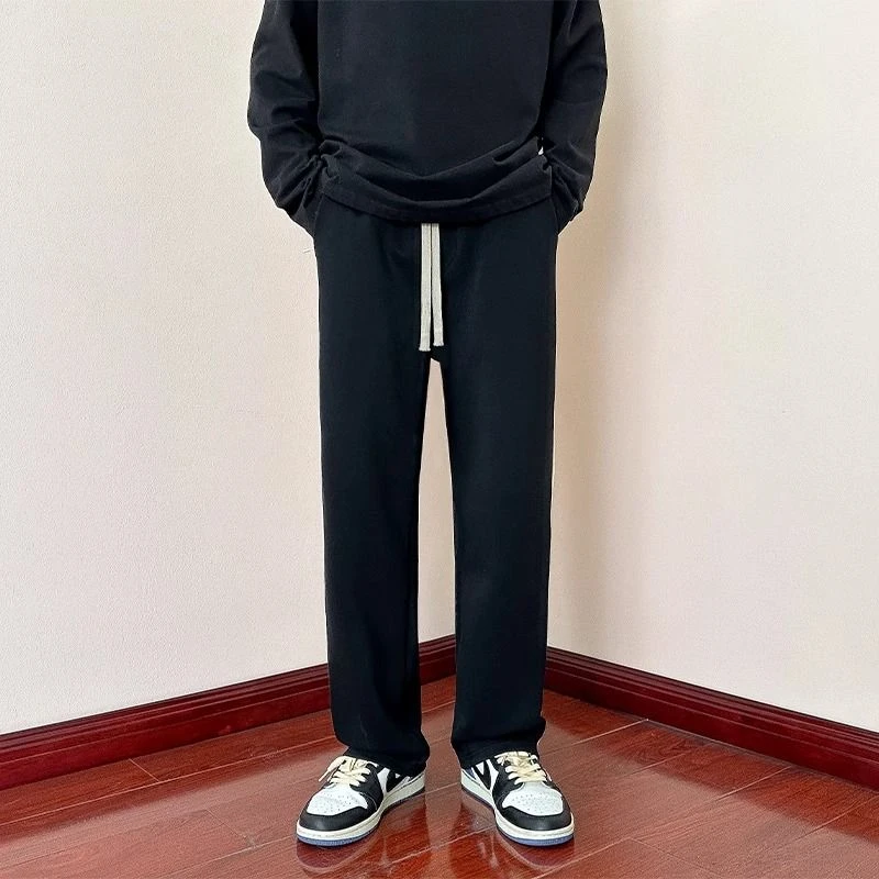2025新款百搭时尚潮流纯色简约黑色直筒卫裤男款春秋季运动卫裤
