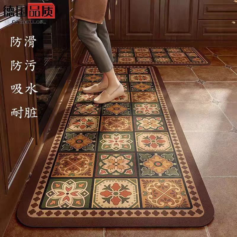 美式复古吸水皮革厨房地垫防滑吸水防油垫门口耐脏脚垫家用长条