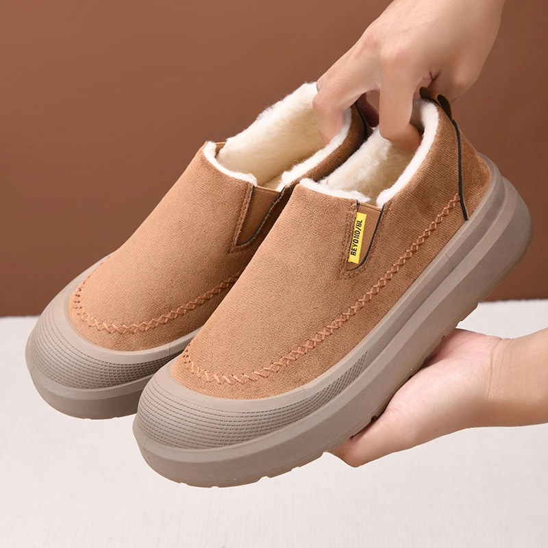 冬季新款棉鞋男鞋加厚底防滑雪地靴加绒一脚蹬软底不累脚户外棉靴