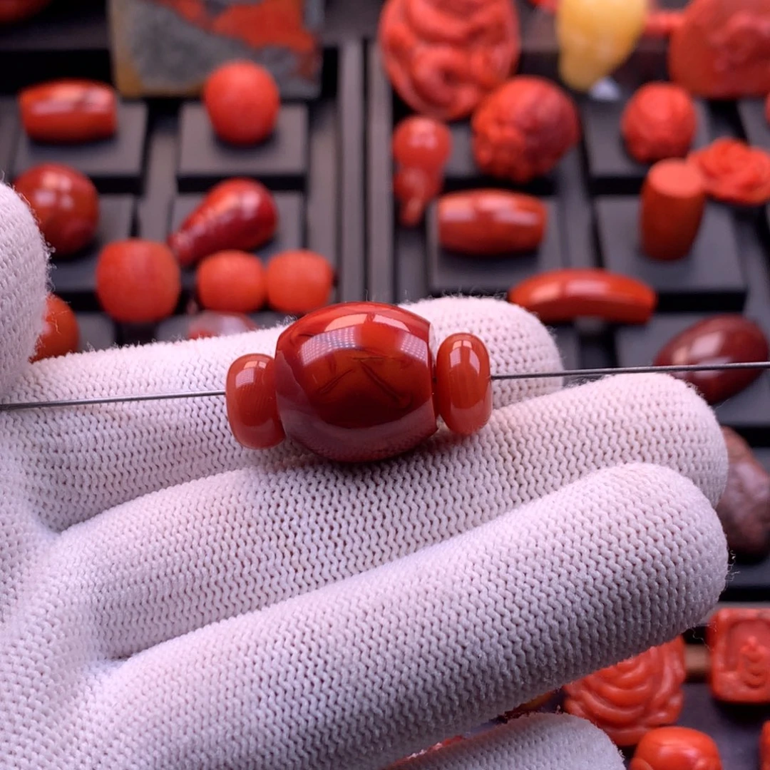 南红玛瑙未镶嵌【传仁】川瓦西原矿牛血锦红火焰纹桶珠18.5m