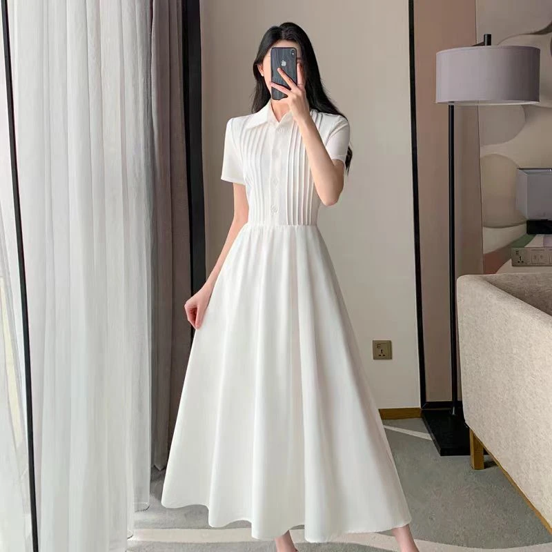 Q2944尚宠儿！翻领针织连衣裙，黑白双色，穿出优雅女神范