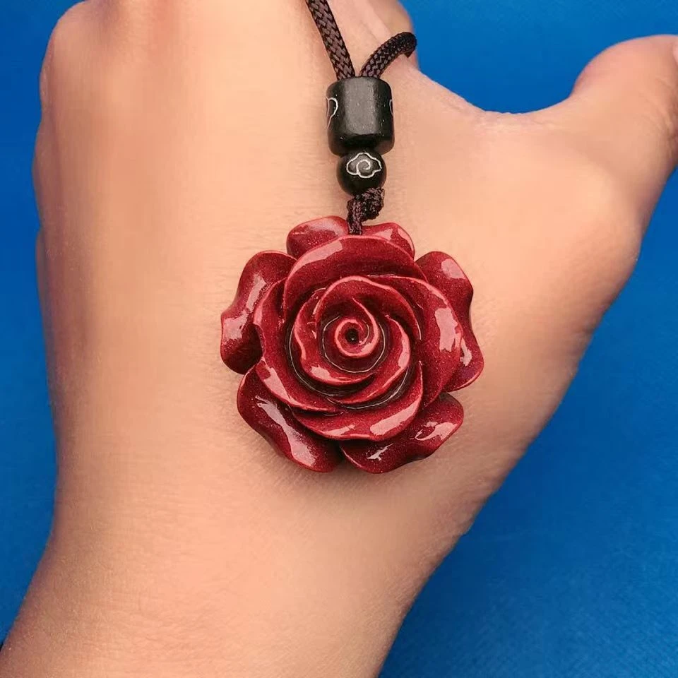 天然辰砂高含量紫金砂玫瑰花吊坠女士项链紫金沙转运本命年挂件