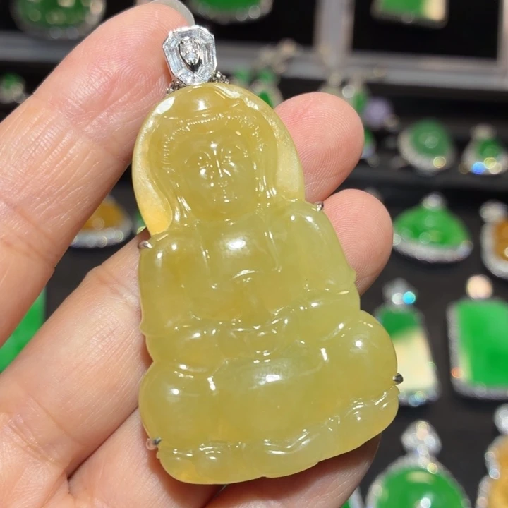 翡翠18K金镶嵌吊坠(不含链)翡翠