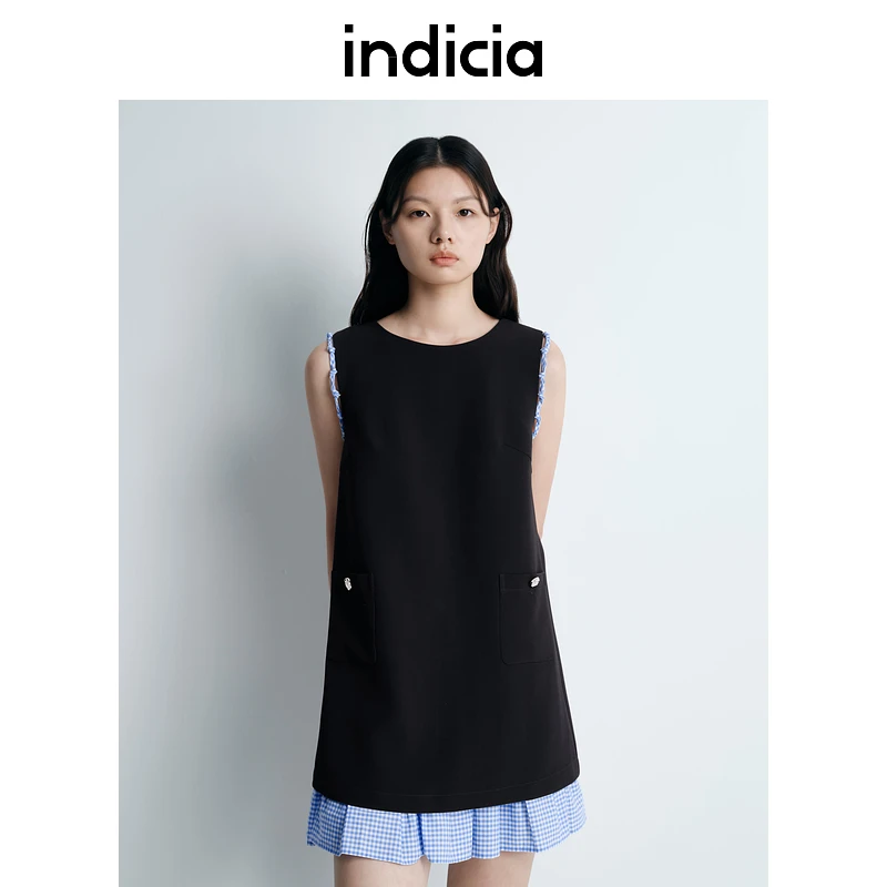 indicia标记25夏新款拼接简约质感气质连衣裙短裙 F2B5LQ181C