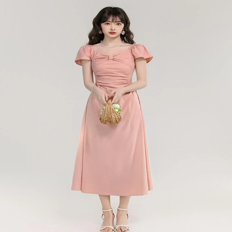 七夕约会韩版甜美收腰显瘦长款气质连衣裙长裙小个子度假三亚海边