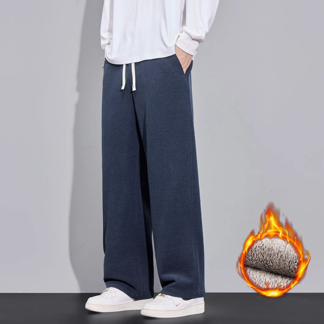 加绒保暖针织休闲裤子男款2025秋冬美式潮牌宽松直筒加厚运动卫裤