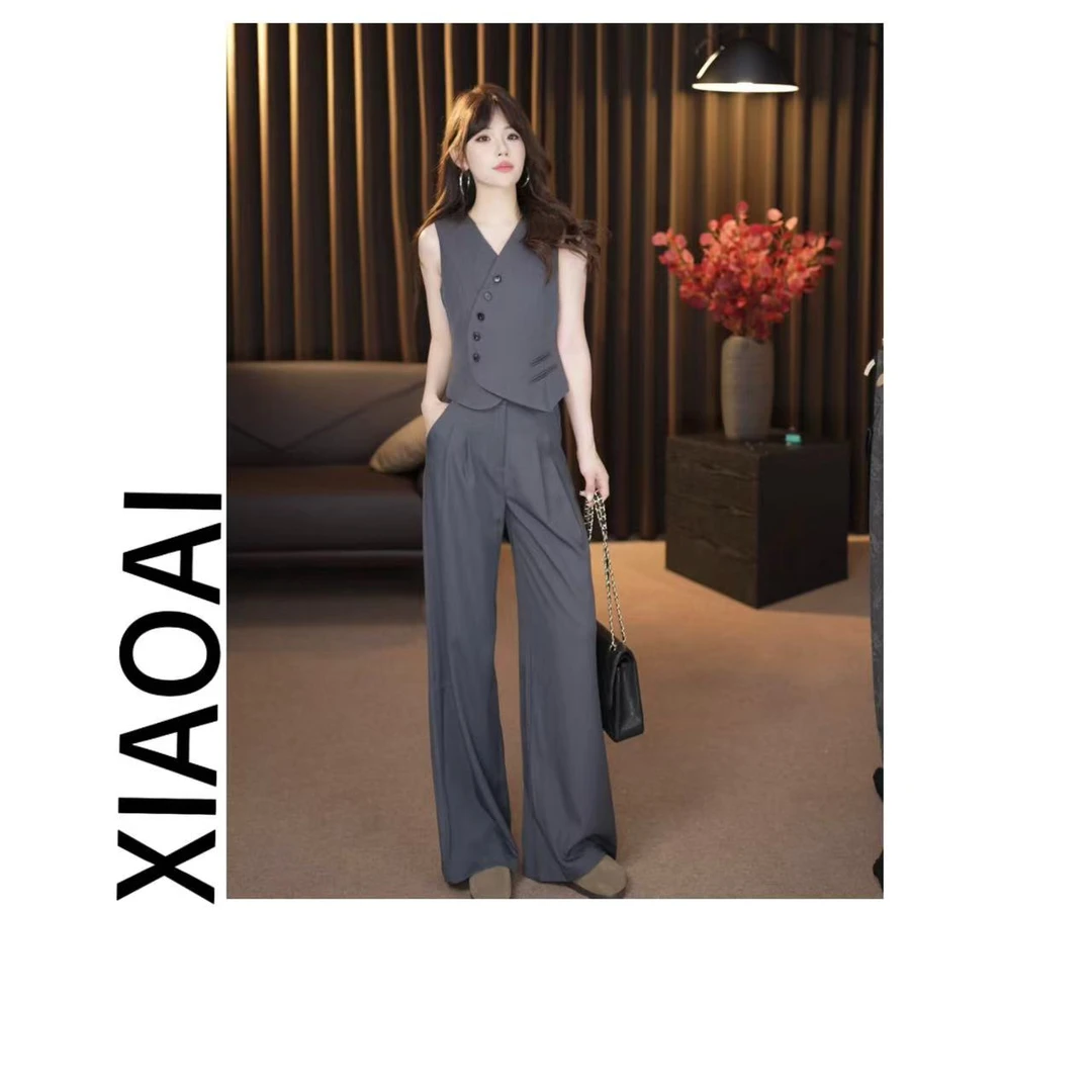 小艾 1002 时尚套装直筒显瘦马甲+直筒裤女装套装