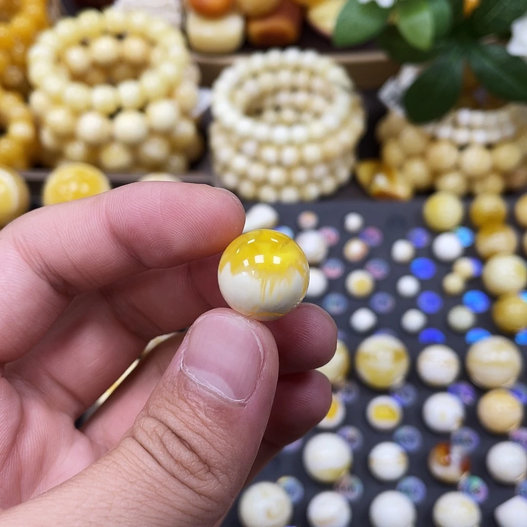 未镶嵌蜜蜡珠宝奇石15.5mm氧化橘溶洞蜡｜圆珠·段掌柜