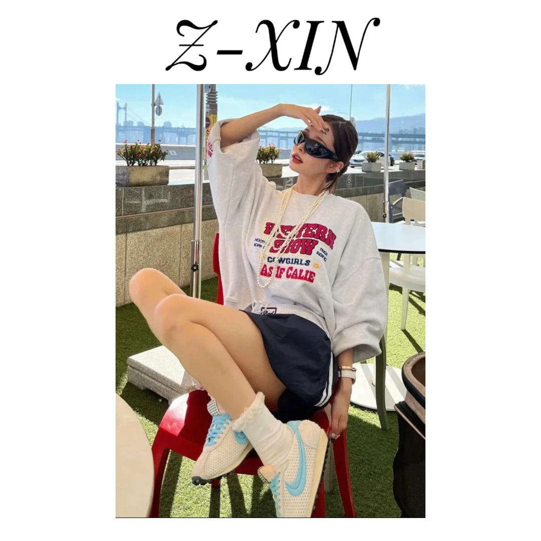 Z-XIN韩国设计品牌字母韩版休闲百搭刺绣宽松圆领卫衣