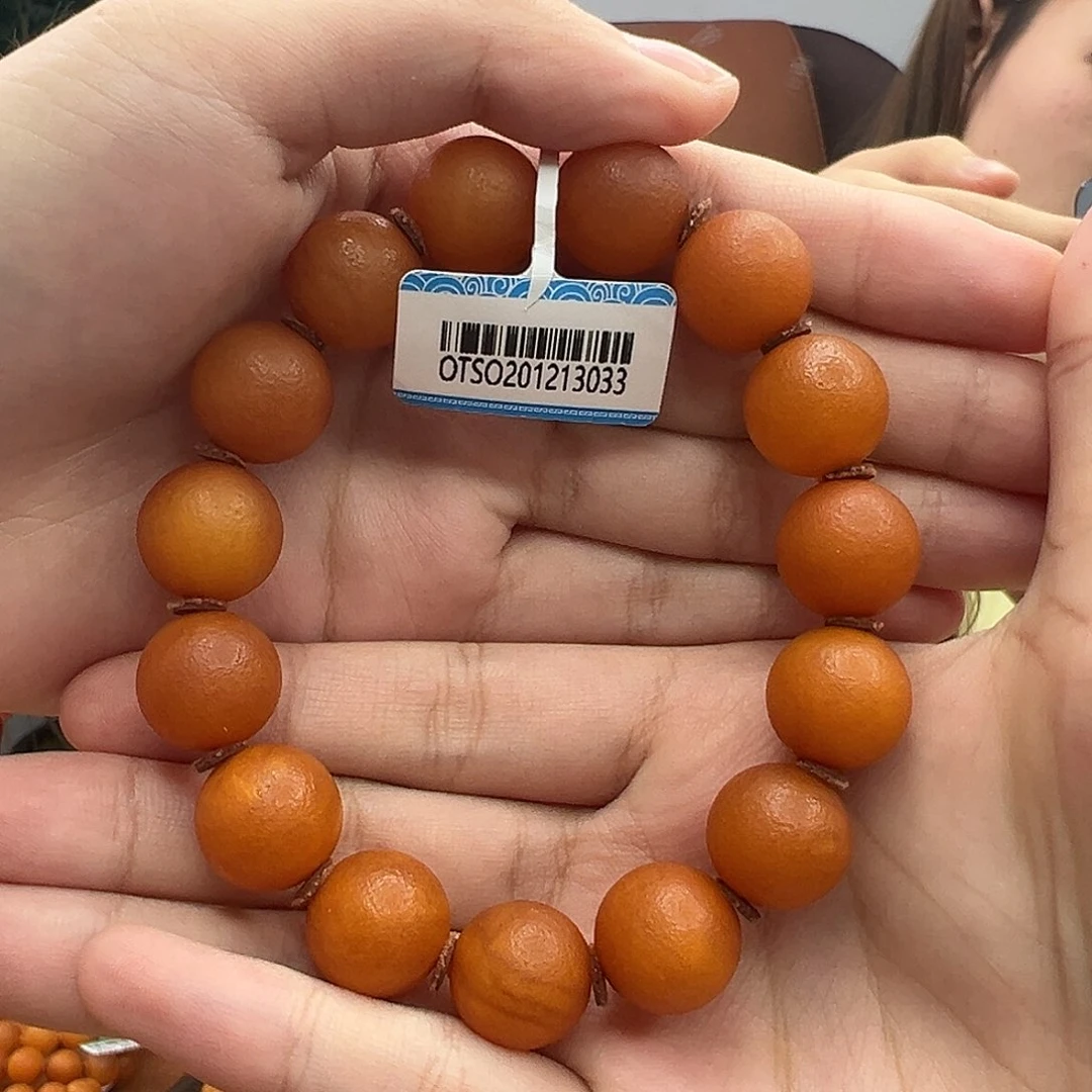 未镶嵌琥珀裸石红**路橘皮老蜡圆珠卡14mm
