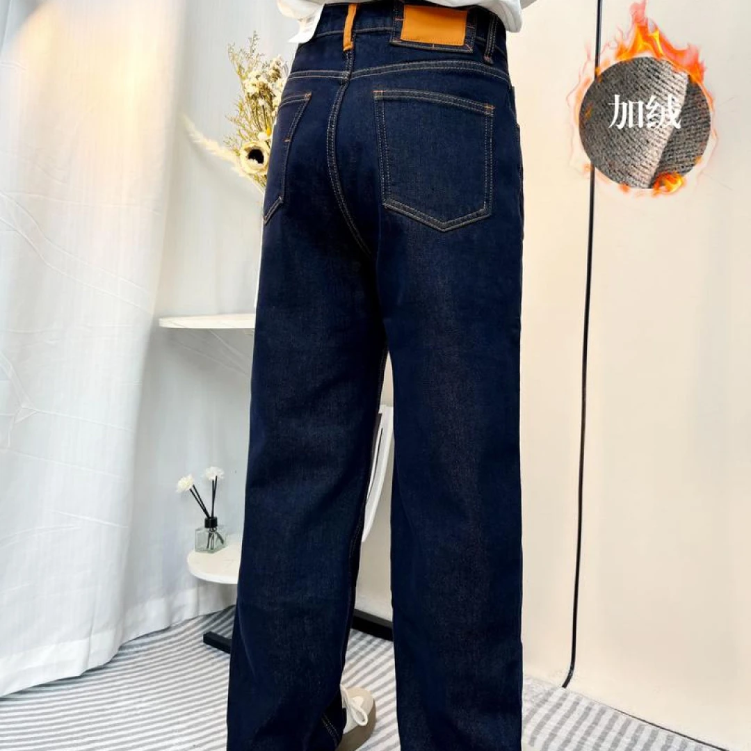 欧阳【769】花62MWMA加植绒橙标丹宁色窄版直筒牛仔裤~