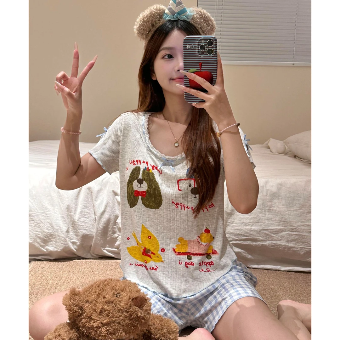睡衣少女新款夏季潮款学生ins风日系短袖短裤可爱居家卡通家居服