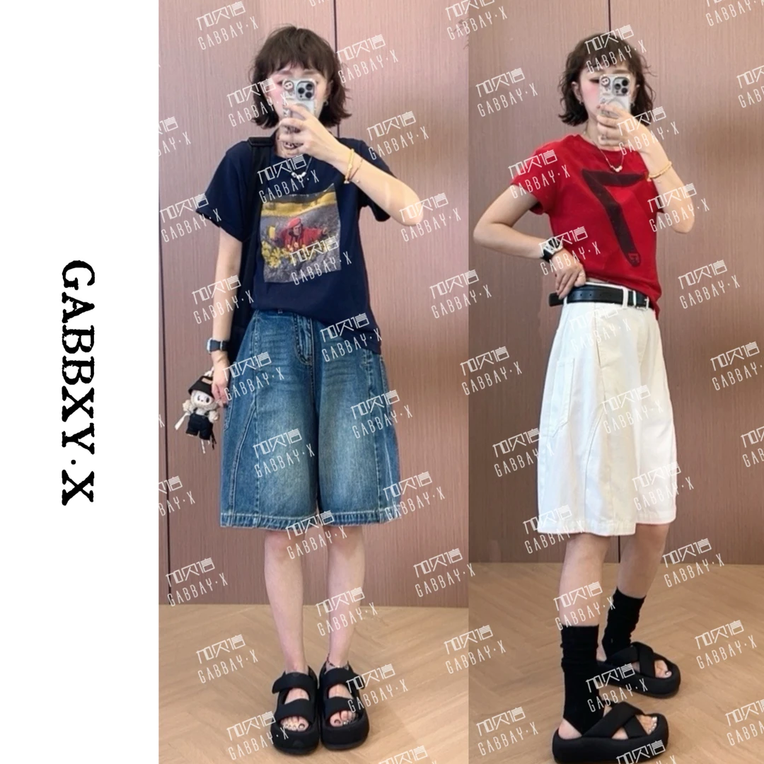 加贝信2025韩版夏季薄款高腰显瘦百搭宽松牛仔直筒五分裤休闲短裤