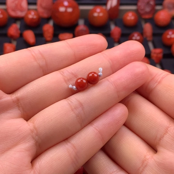 南红玛瑙未镶嵌圆珠对珠6MM+