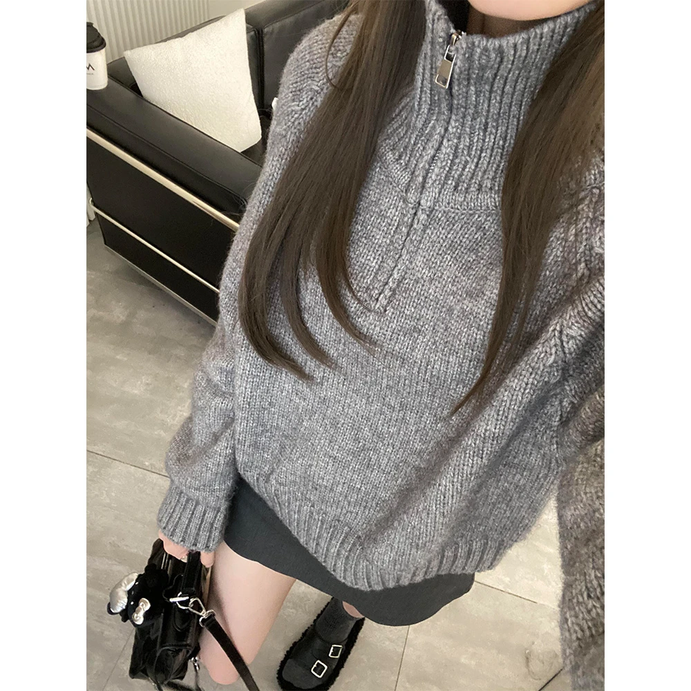 实物太美！不能错过针织衫女欧货高领灰色软糯厚实慵懒风毛衣外套