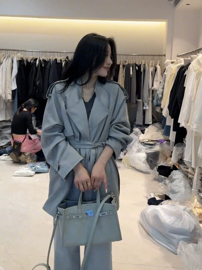 27479韩货高货显瘦立领风衣外套6636衣长75