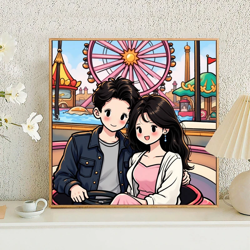 漫画情侣diy数字油画520礼物手绘涂色油彩画情人节礼物手工装饰画