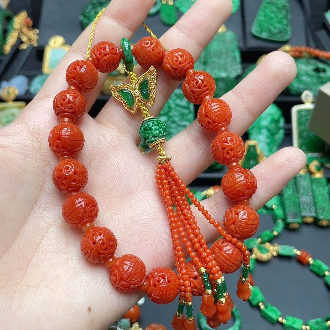 好***茶翡翠合金颈饰翡翠