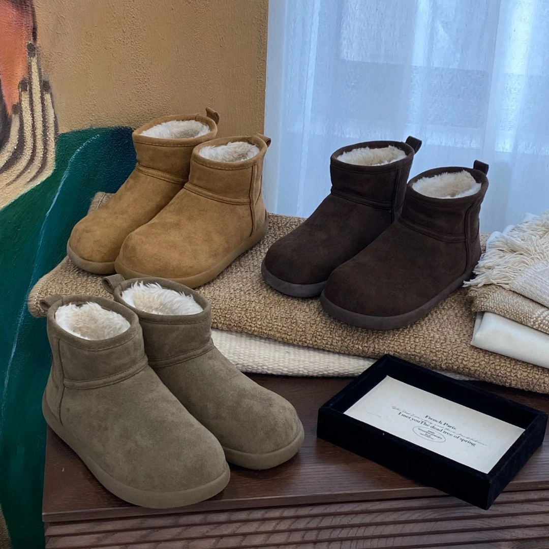 ab+456保暖套筒低帮冬季时尚雪地靴加绒厚底棉鞋短筒7352