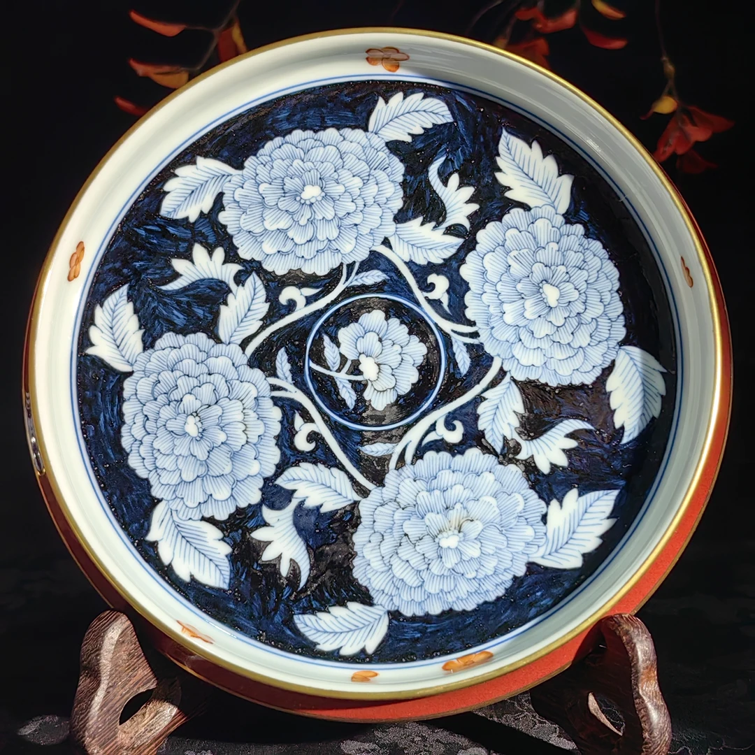 一如山房 祭红描金缠枝牡丹炉式壶承 YR045