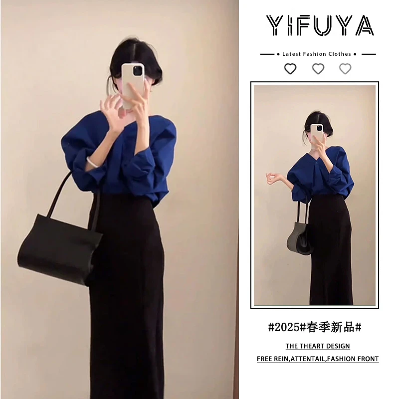 轻熟风气质套装女2025春季新款宽松衬衫半身裙显瘦两件套时尚女装