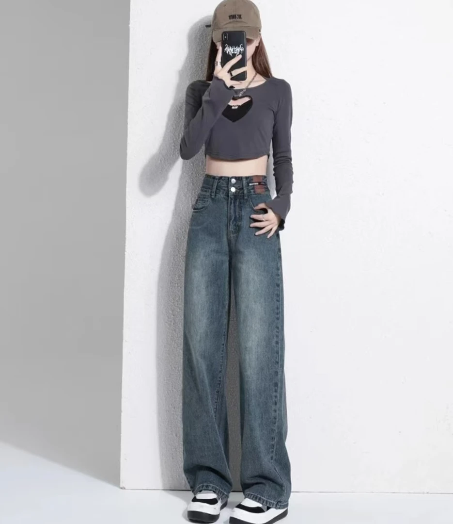 2025春夏上新显瘦高腰宽松设计感百搭垂感新款牛仔裤