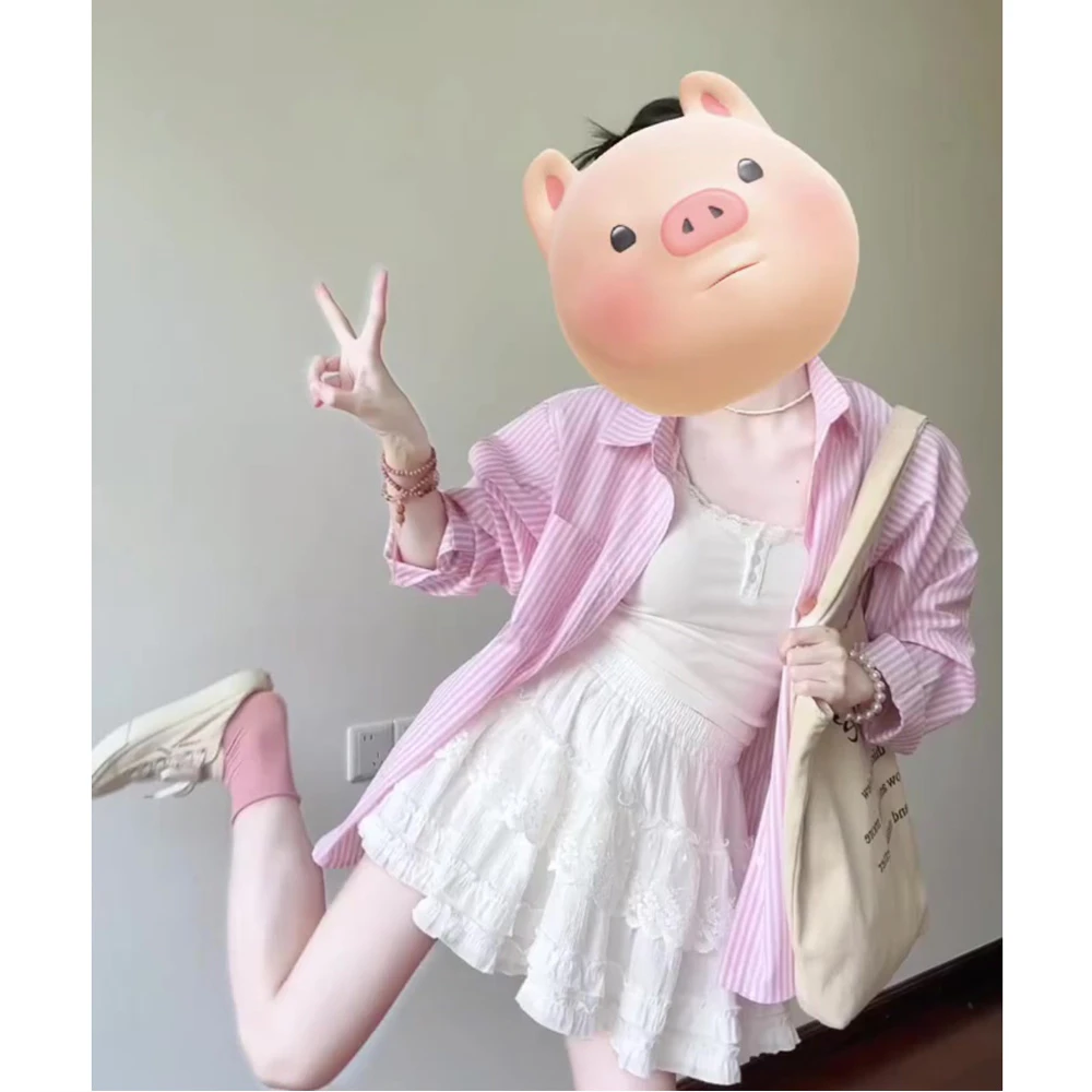 法式粉色休闲防晒宽松长袖衬衫女韩系穿搭夏季薄款外搭衬衣开衫