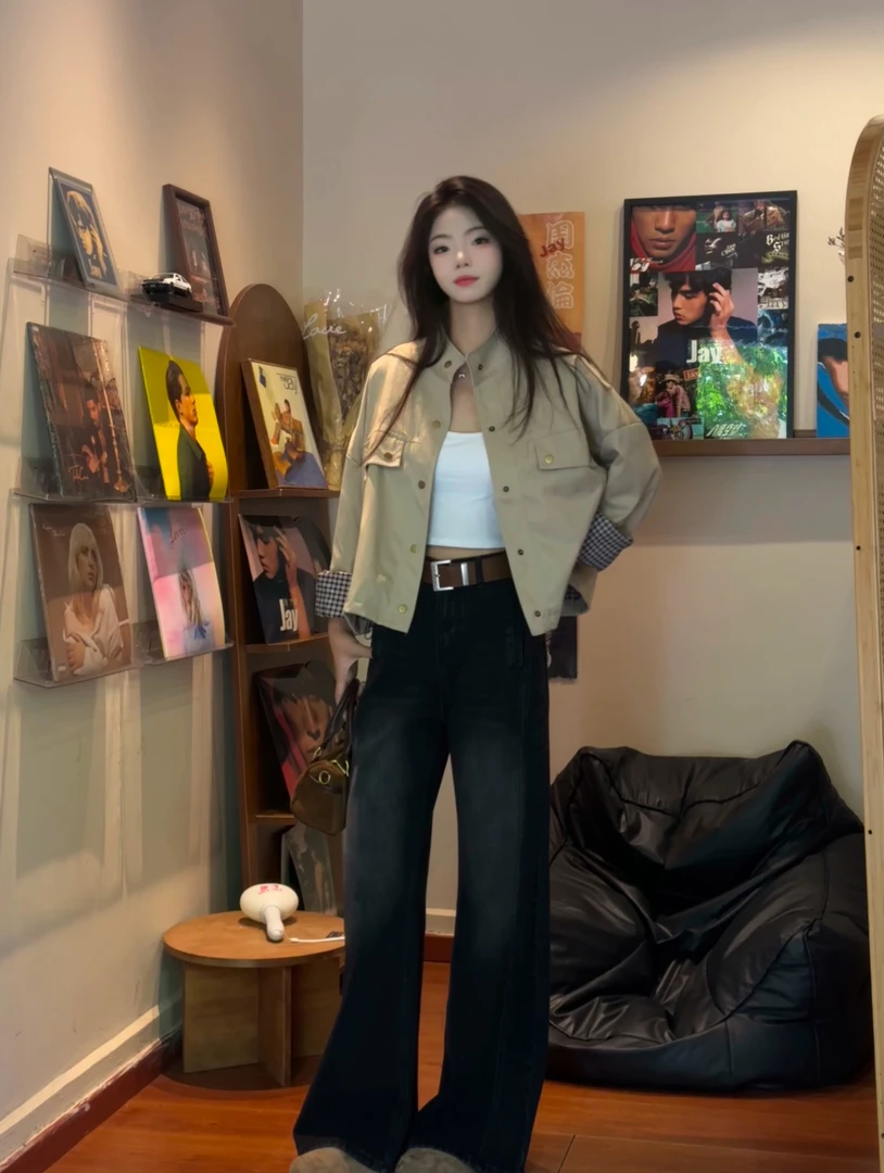 2025年秋冬新款加绒保暖高腰阔腿牛仔裤女宽松休闲百搭直筒拖地裤