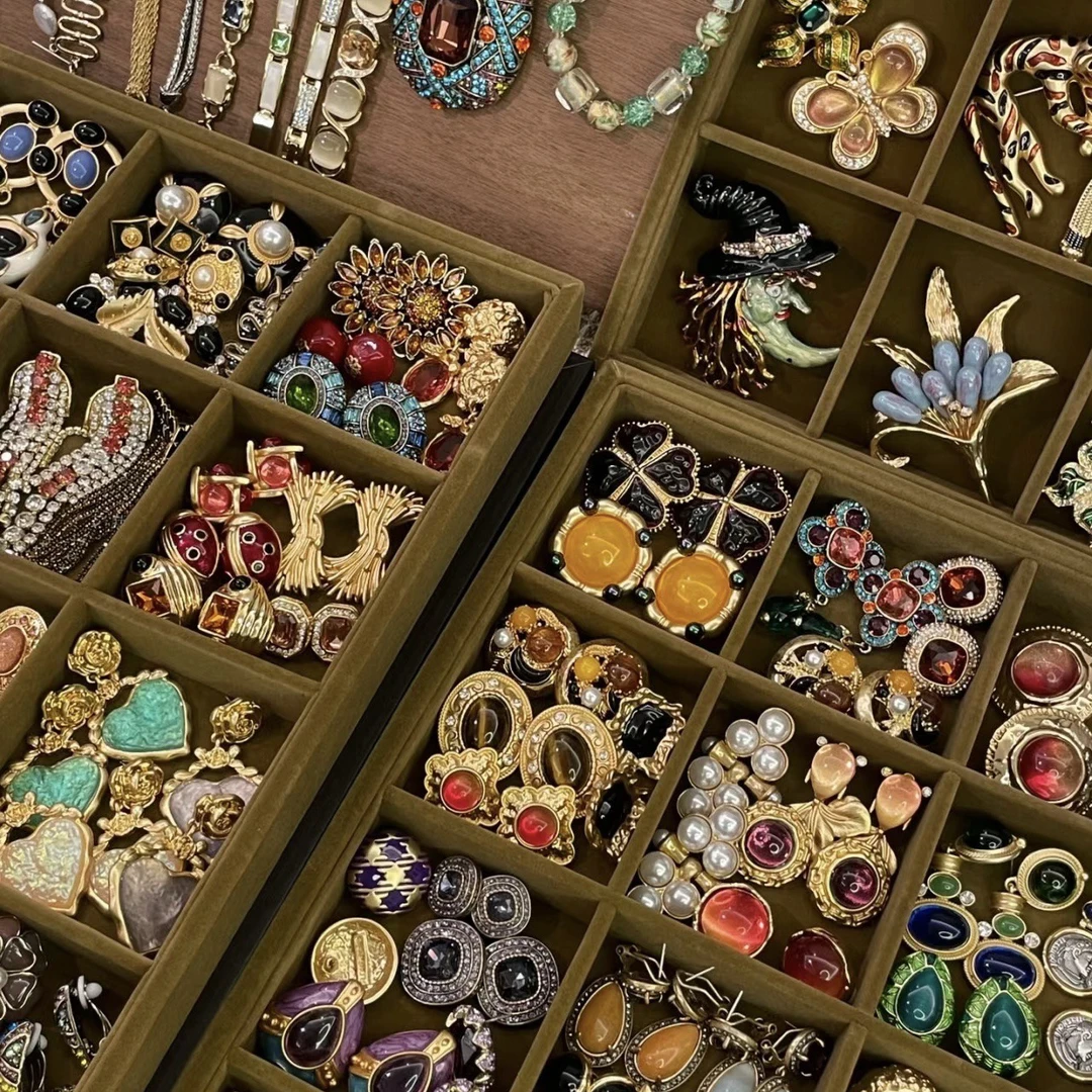 铜合金锆石耳饰 『手链项链专用』轻奢复古中古镶嵌耳饰