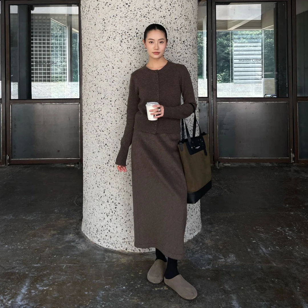 PURITY YH软糯垂感羊毛呢半身裙女冬季中长款直筒半裙高腰a字裙子