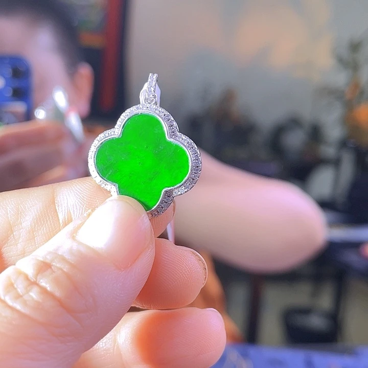 翡翠银S925镶嵌吊坠(不含链)多样性发缅甸翡翠