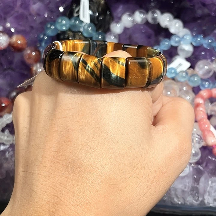 硅化玉未镶嵌手牌金蓝双色虎眼石手牌